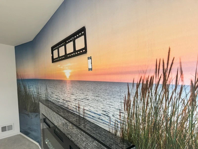 Custom wallcovering for modern living room accent wall